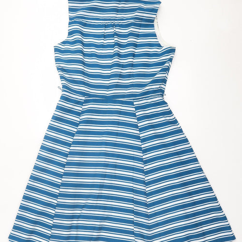 Banana Republic Womens Blue Striped Polyester Fit & Flare Size L Collared Button