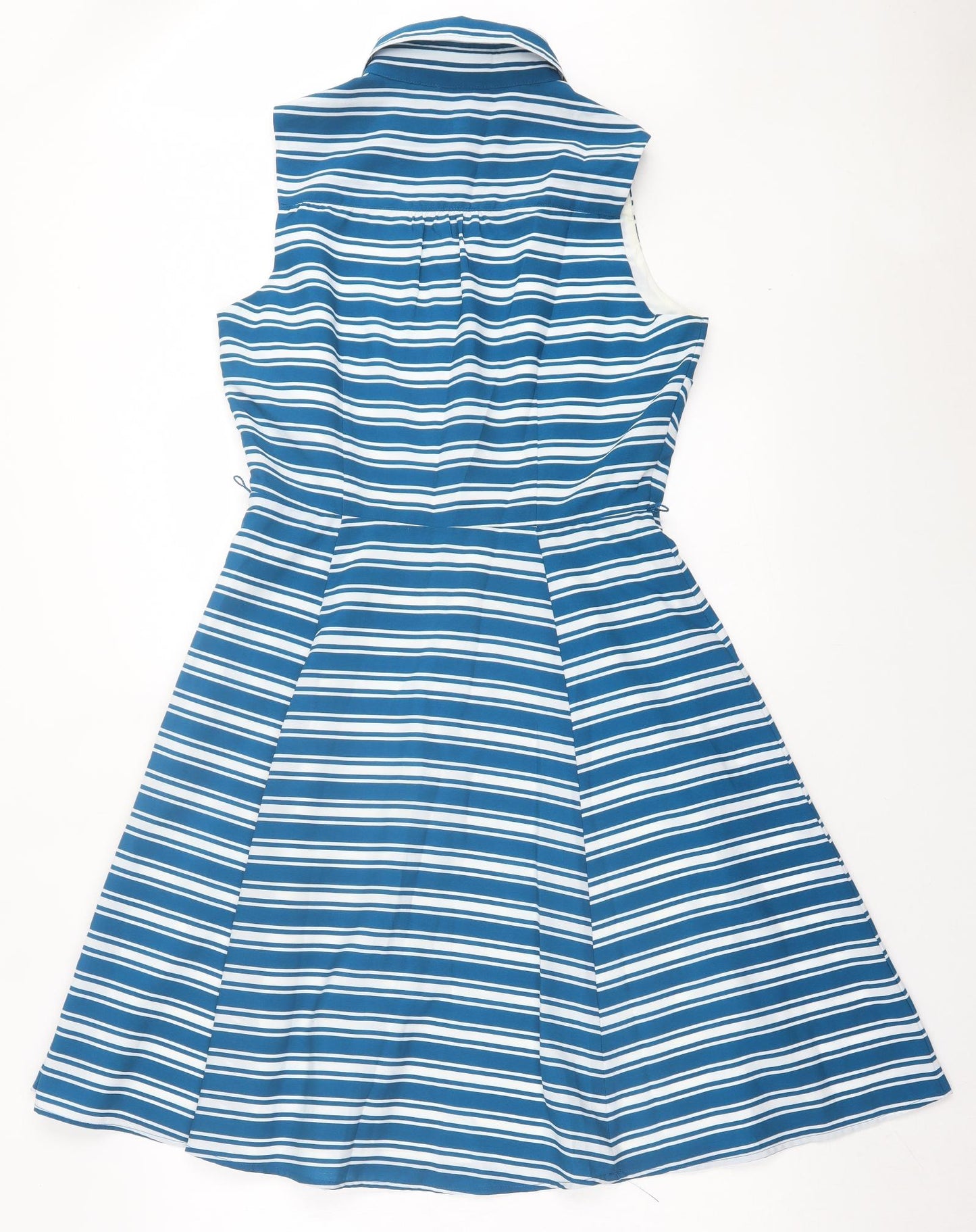 Banana Republic Womens Blue Striped Polyester Fit & Flare Size L Collared Button
