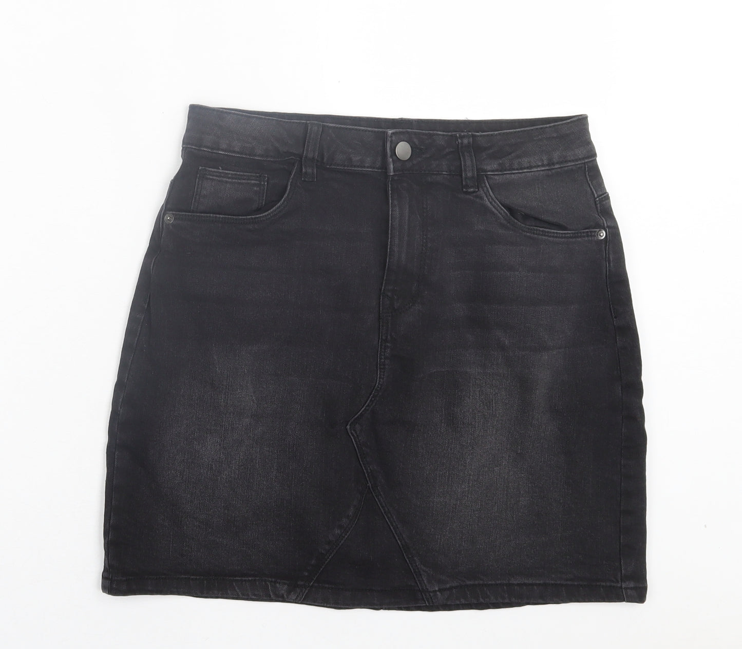 Dunnes Stores Womens Black Cotton A-Line Skirt Size 10 Button