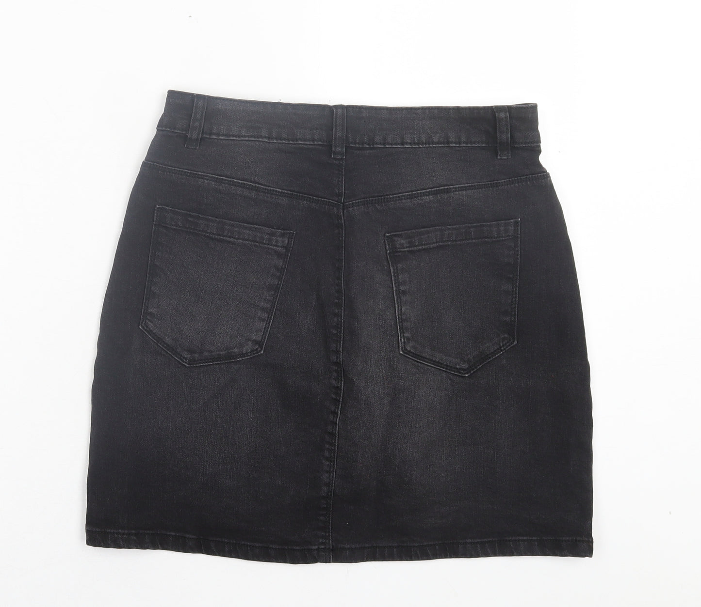 Dunnes Stores Womens Black Cotton A-Line Skirt Size 10 Button