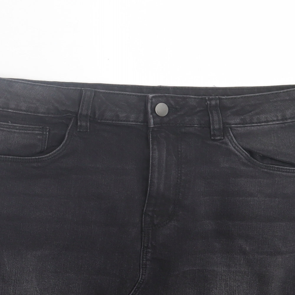 Dunnes Stores Womens Black Cotton A-Line Skirt Size 10 Button