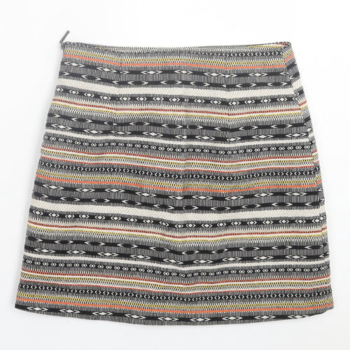 George Womens Multicoloured Geometric Polyester A-Line Skirt Size 8 Zip