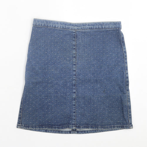 Topshop Womens Blue Polka Dot Cotton A-Line Skirt Size 6 Zip