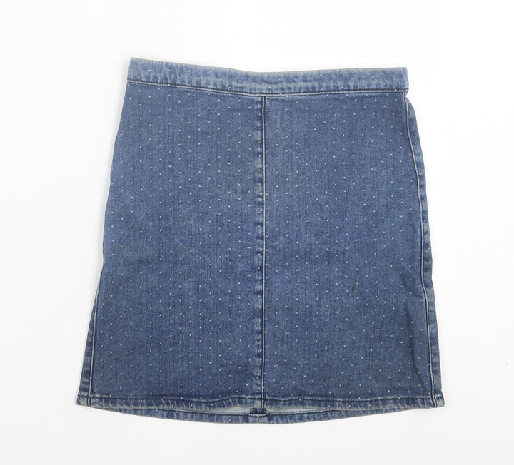 Topshop Womens Blue Polka Dot Cotton A-Line Skirt Size 6 Zip