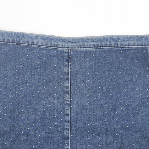 Topshop Womens Blue Polka Dot Cotton A-Line Skirt Size 6 Zip