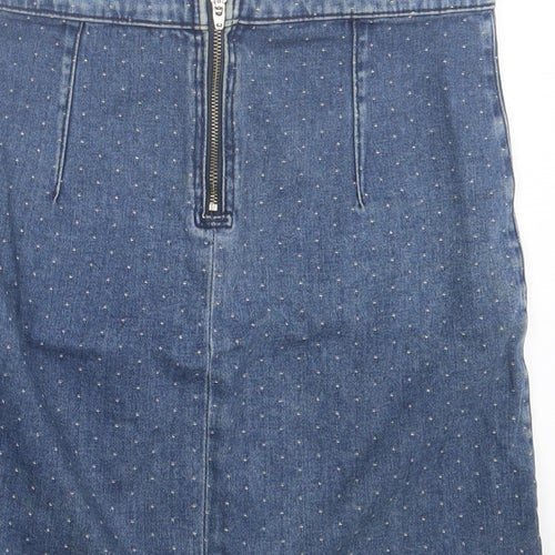 Topshop Womens Blue Polka Dot Cotton A-Line Skirt Size 6 Zip