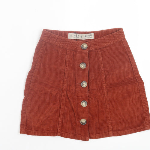 Denim & Co. Womens Brown Cotton A-Line Skirt Size 4 Button
