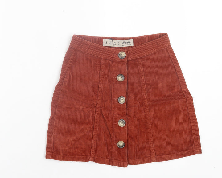 Denim & Co. Womens Brown Cotton A-Line Skirt Size 4 Button