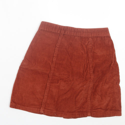 Denim & Co. Womens Brown Cotton A-Line Skirt Size 4 Button