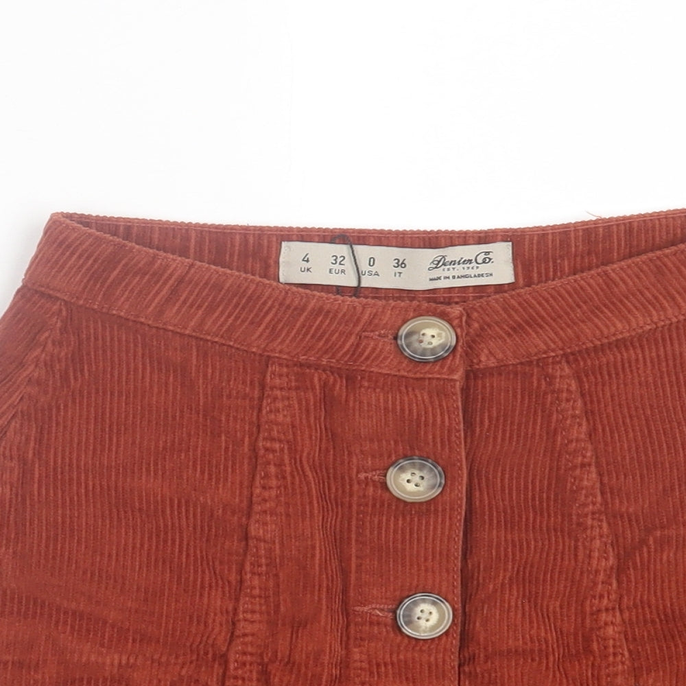 Denim & Co. Womens Brown Cotton A-Line Skirt Size 4 Button