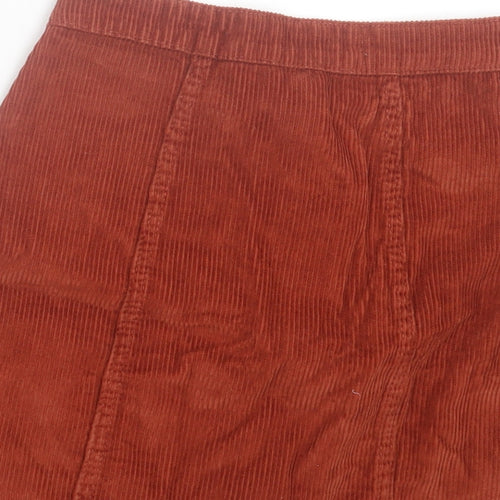 Denim & Co. Womens Brown Cotton A-Line Skirt Size 4 Button