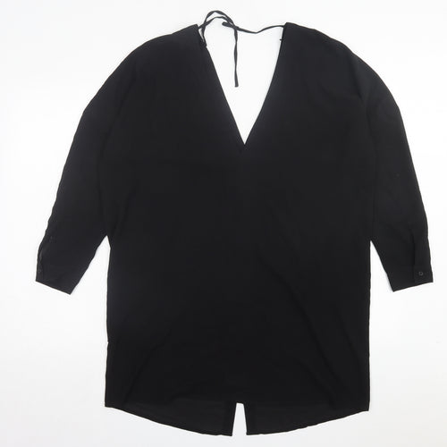 H&M Womens Black Polyester A-Line Size 8 V-Neck Button