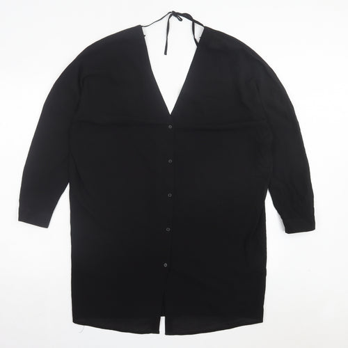 H&M Womens Black Polyester A-Line Size 8 V-Neck Button
