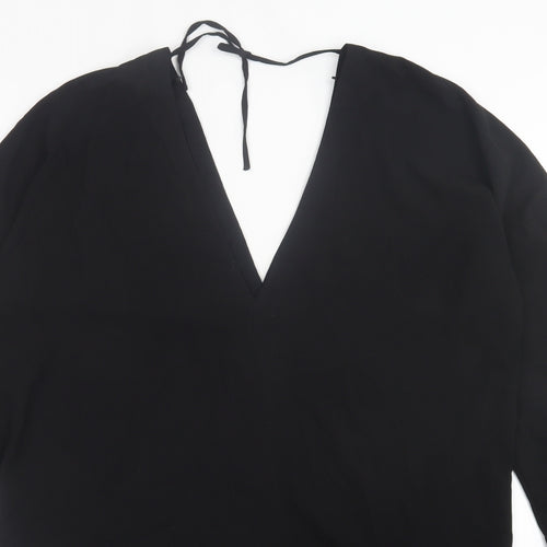 H&M Womens Black Polyester A-Line Size 8 V-Neck Button