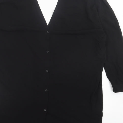 H&M Womens Black Polyester A-Line Size 8 V-Neck Button