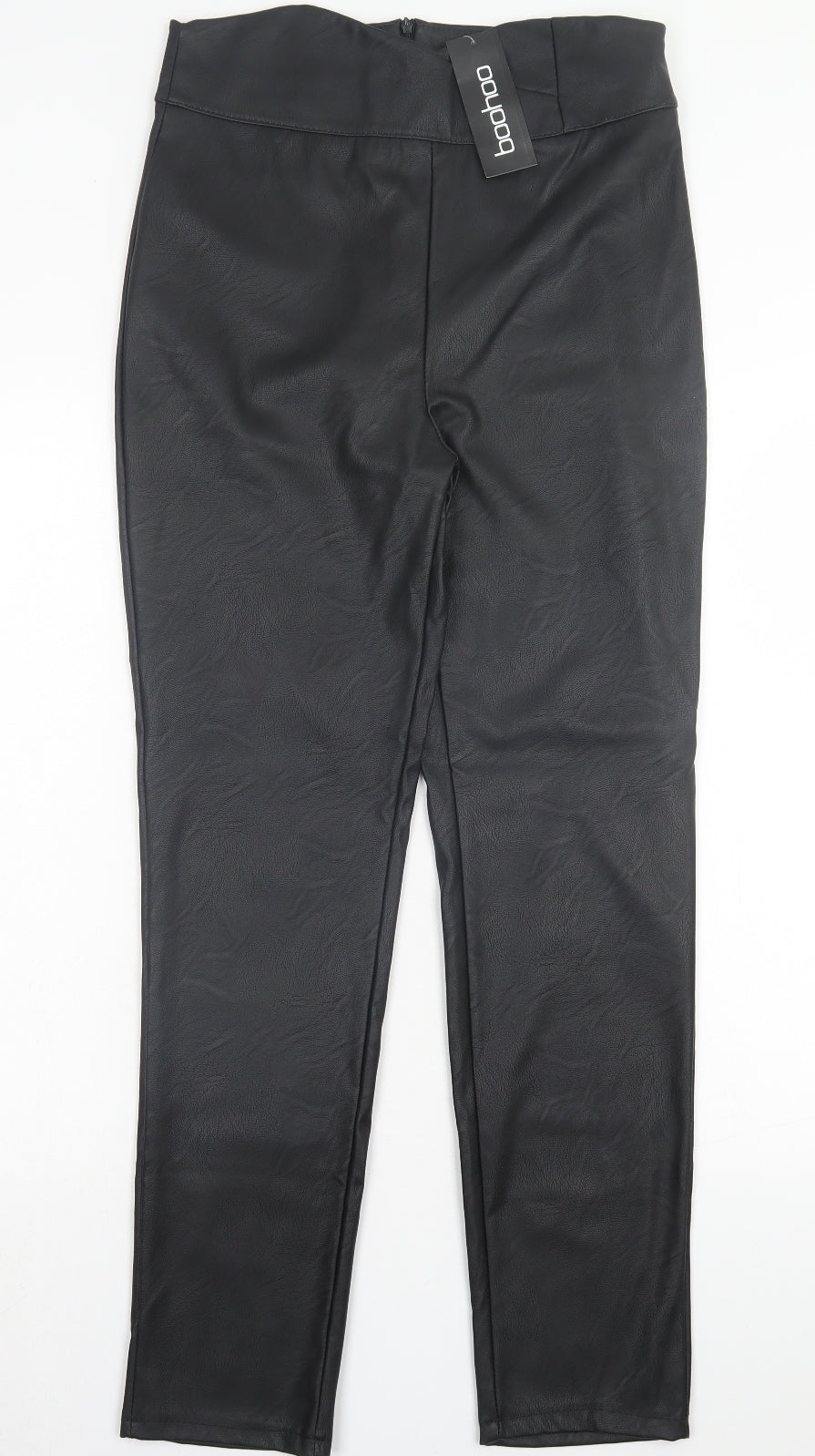 Boohoo Womens Black Polyurethane Trousers Size 14 L29 in Regular - Leather Look