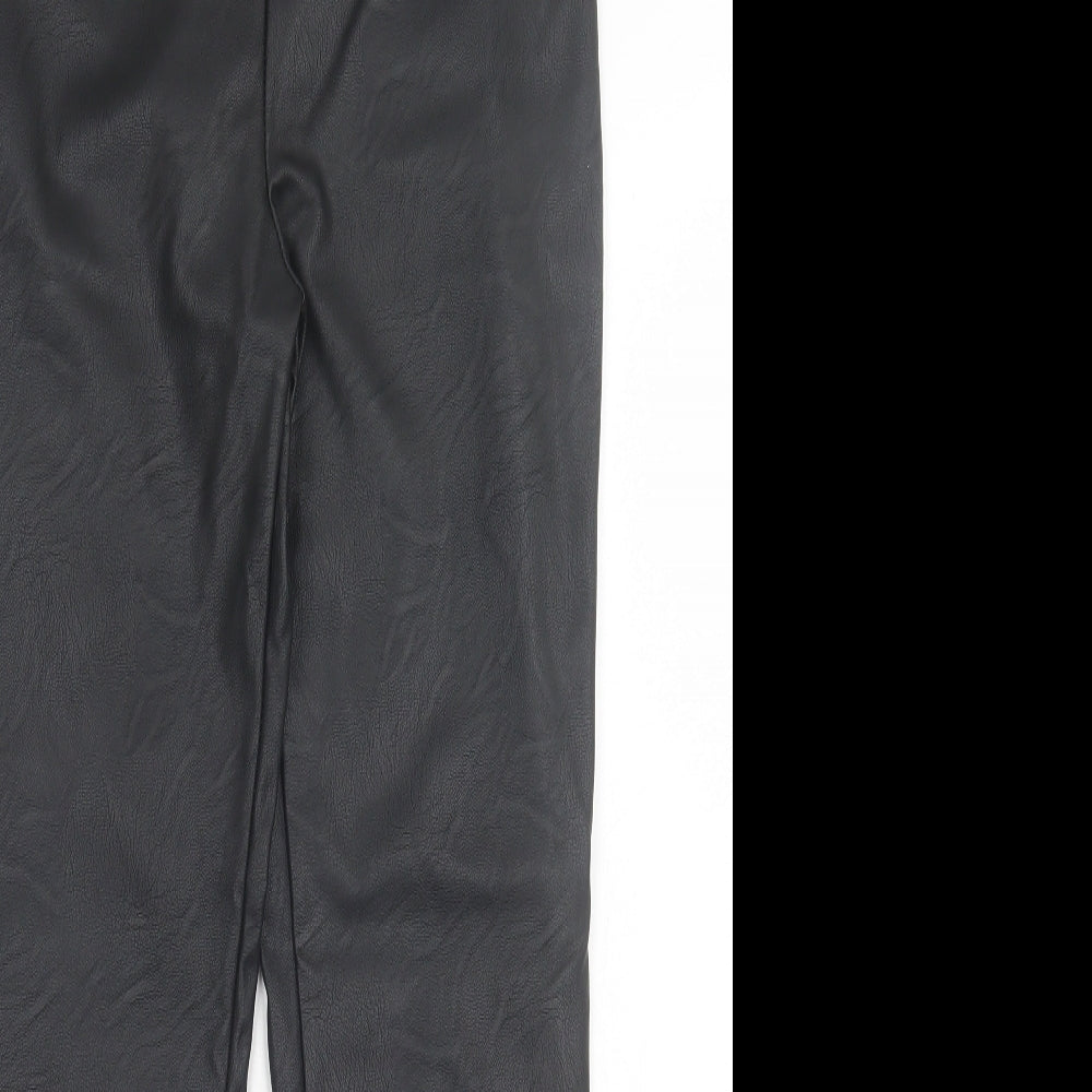 Boohoo Womens Black Polyurethane Trousers Size 14 L29 in Regular - Leather Look
