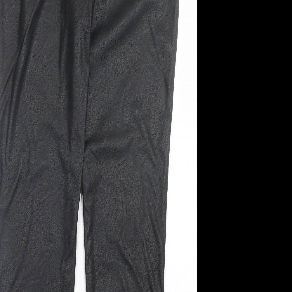 Boohoo Womens Black Polyurethane Trousers Size 14 L29 in Regular - Leather Look