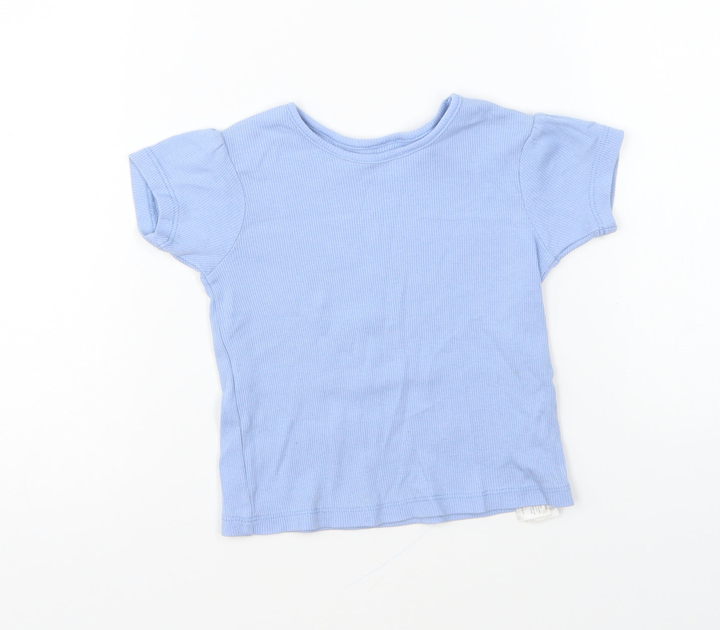 Primark Girls Blue Cotton Basic T-Shirt Size 18-24 Months Round Neck Pullover