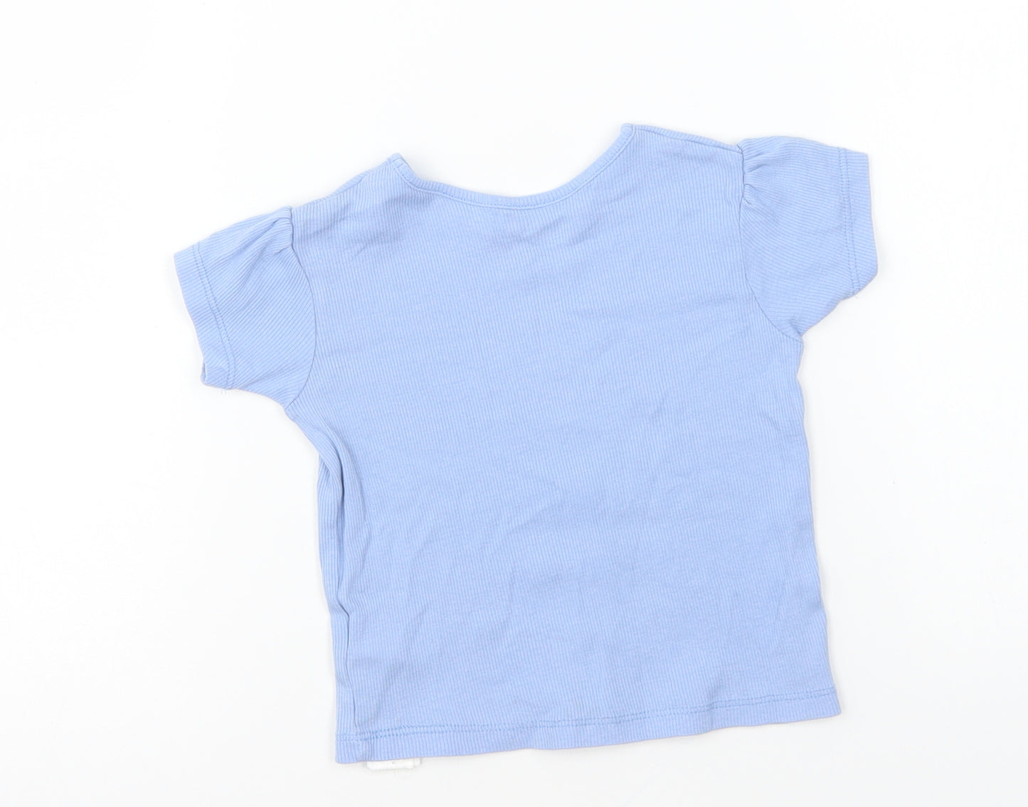 Primark Girls Blue Cotton Basic T-Shirt Size 18-24 Months Round Neck Pullover