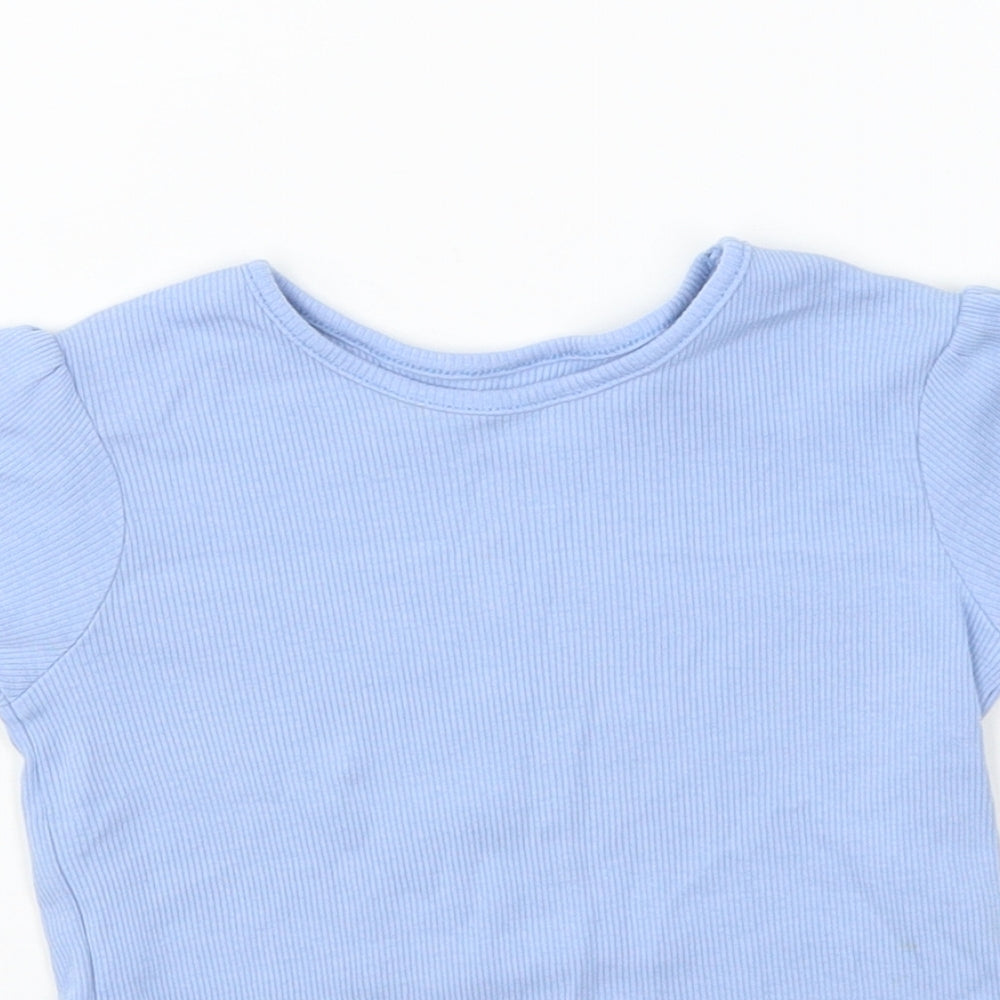 Primark Girls Blue Cotton Basic T-Shirt Size 18-24 Months Round Neck Pullover