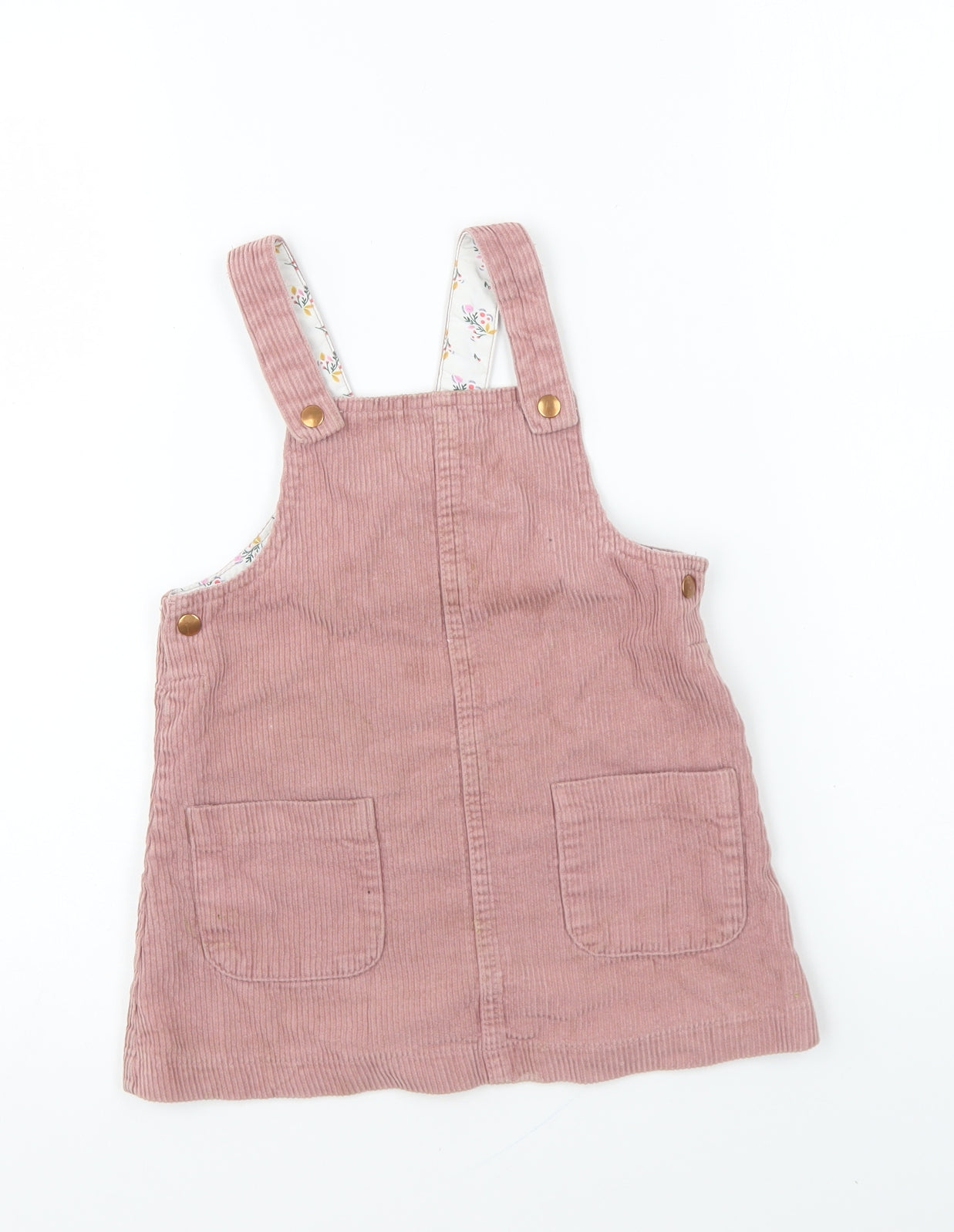 Nutmeg Girls Pink Cotton Pinafore/Dungaree Dress Size 3-4 Years Square Neck Snap