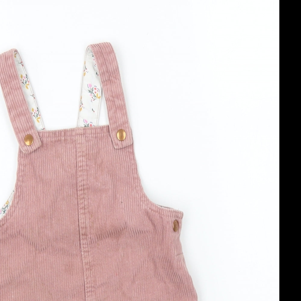 Nutmeg Girls Pink Cotton Pinafore/Dungaree Dress Size 3-4 Years Square Neck Snap
