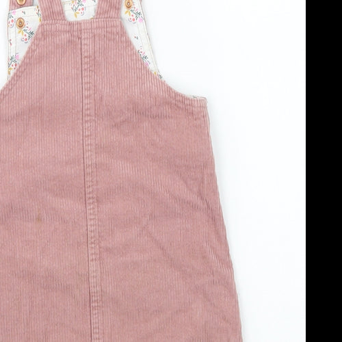 Nutmeg Girls Pink Cotton Pinafore/Dungaree Dress Size 3-4 Years Square Neck Snap