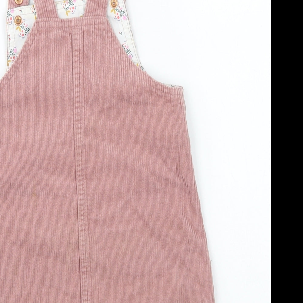 Nutmeg Girls Pink Cotton Pinafore/Dungaree Dress Size 3-4 Years Square Neck Snap