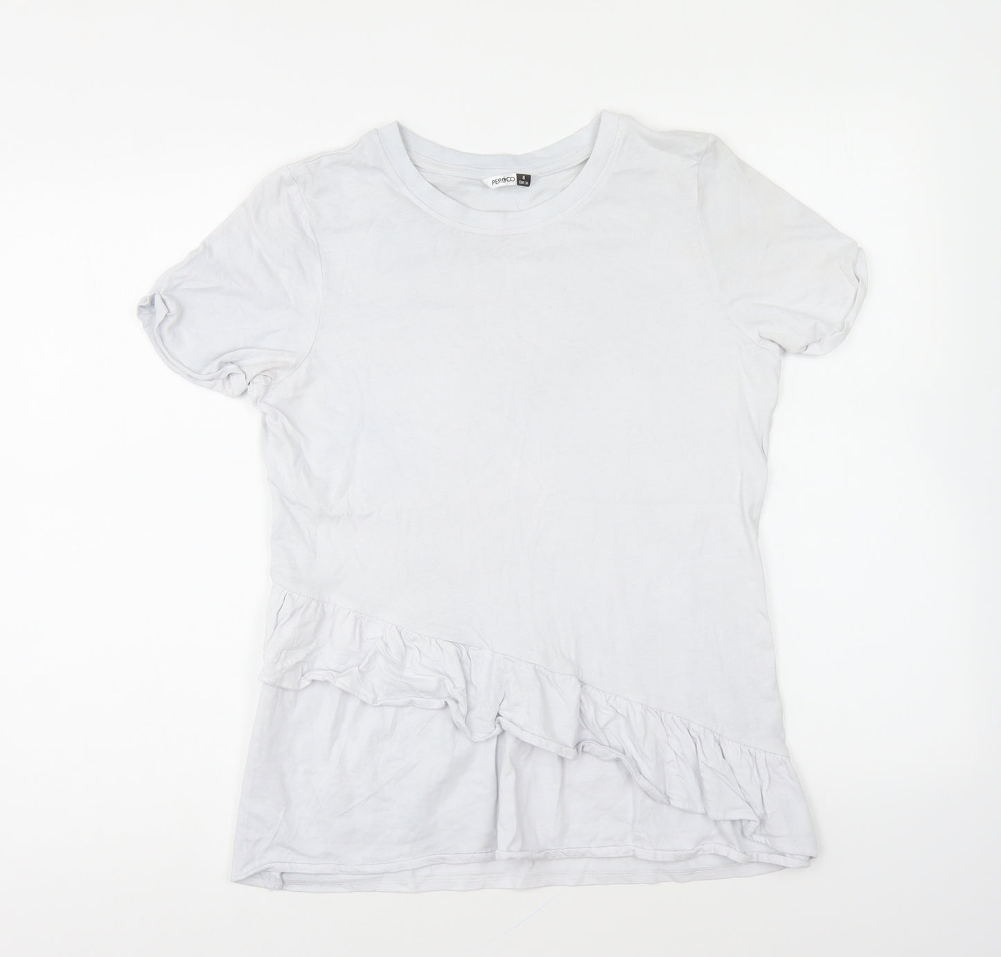 PEP&CO Womens White Cotton Basic T-Shirt Size 8 Round Neck