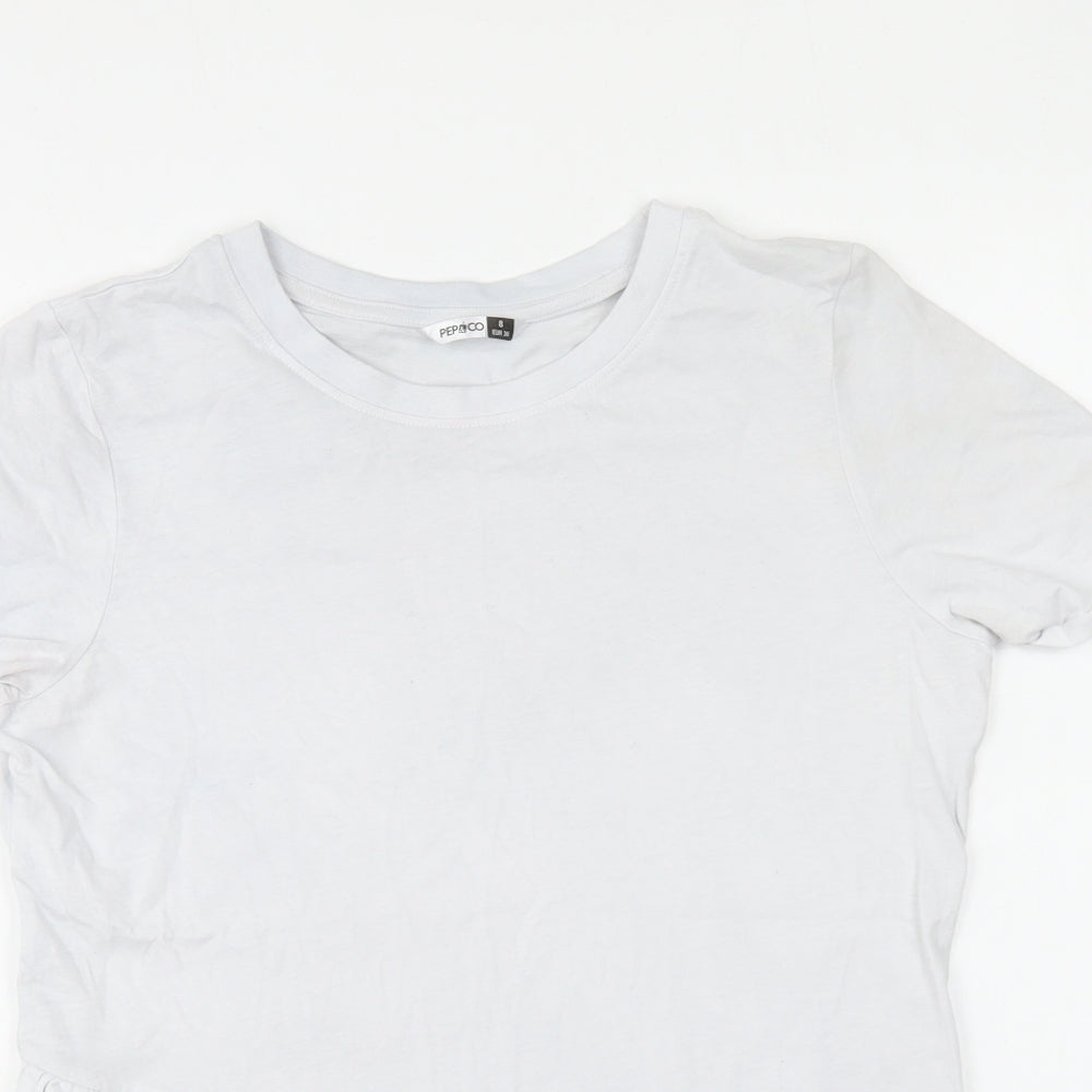 PEP&CO Womens White Cotton Basic T-Shirt Size 8 Round Neck