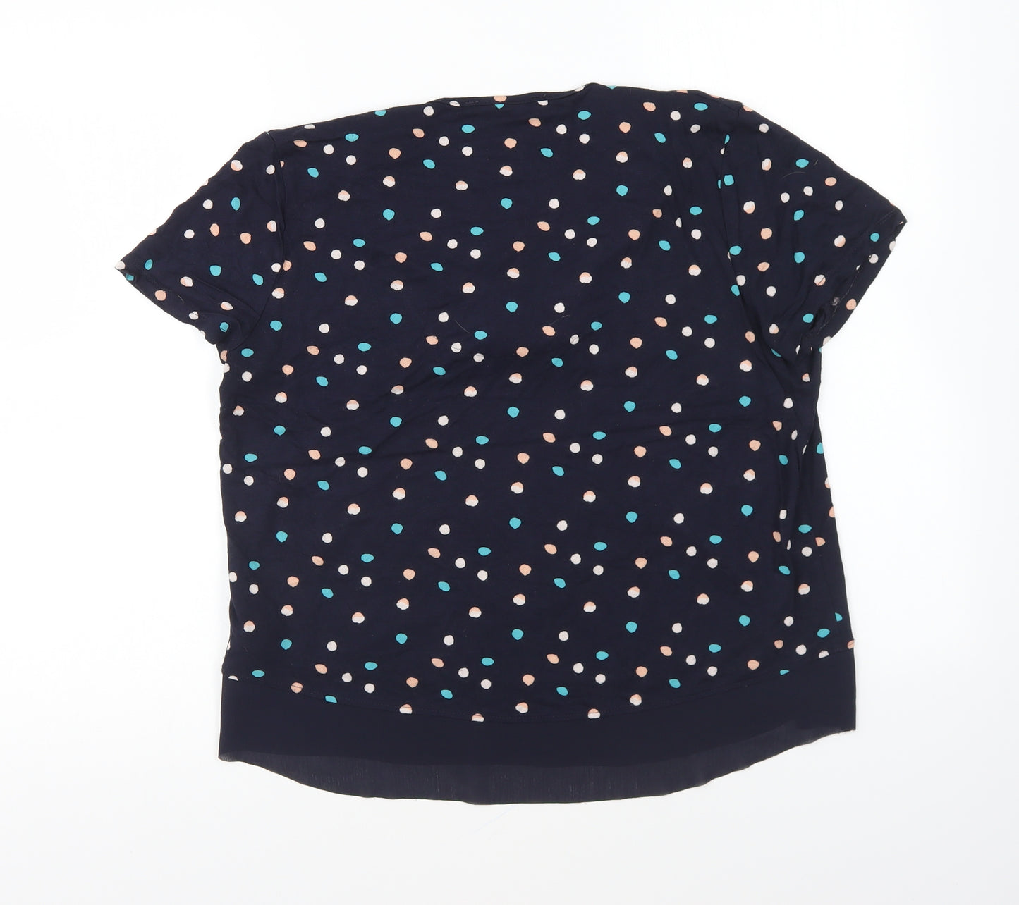 Marks and Spencer Womens Blue Geometric Viscose Basic T-Shirt Size 12 V-Neck