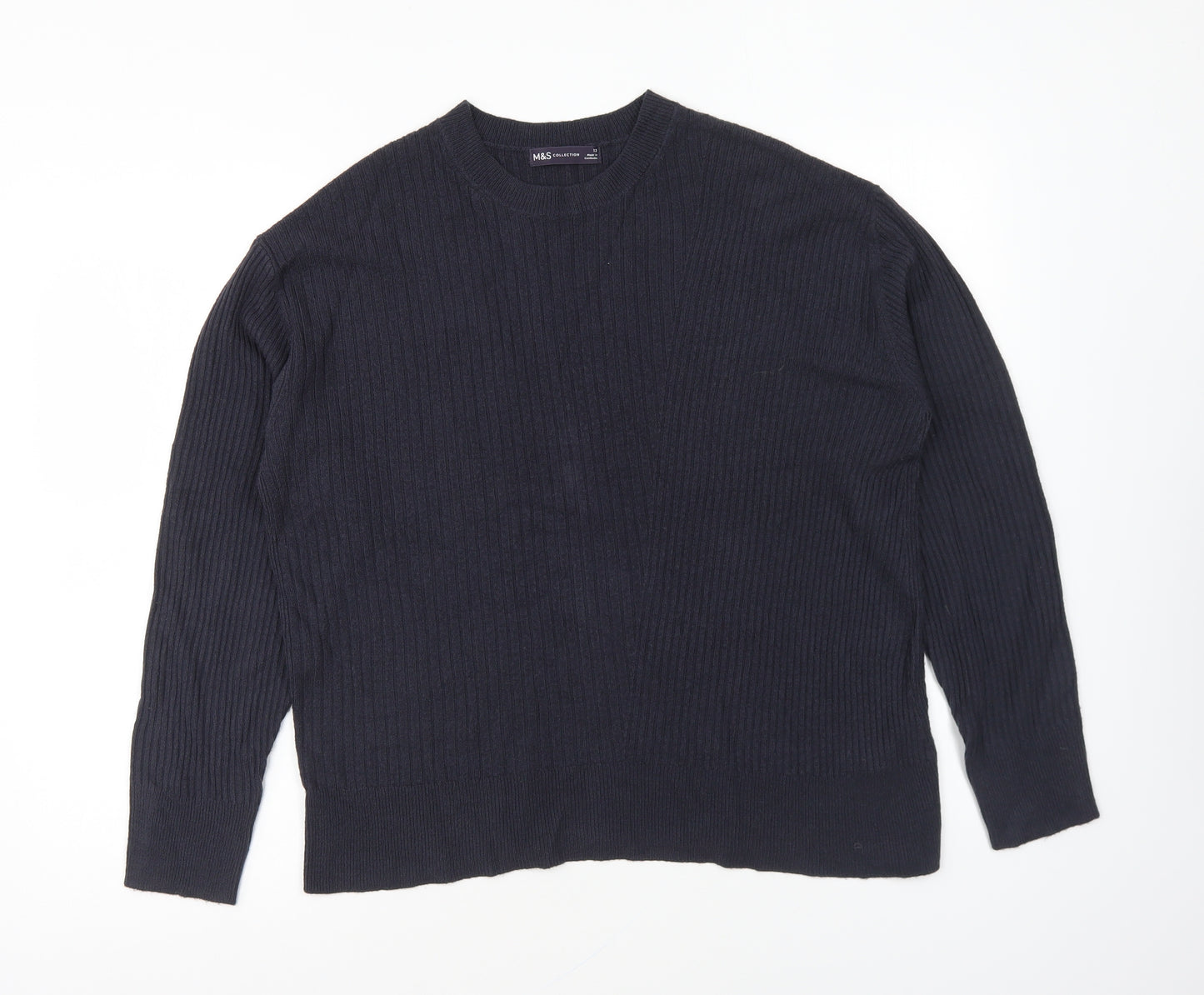 Marks and Spencer Womens Blue Round Neck Acrylic Pullover Jumper Size 12