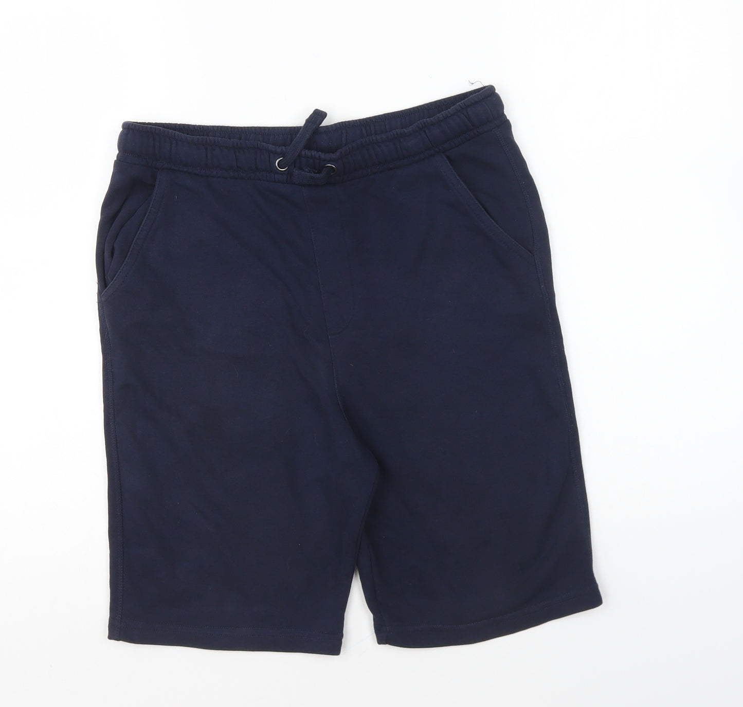 Marks and Spencer Boys Blue Cotton Sweat Shorts Size 13-14 Years Regular Drawstring