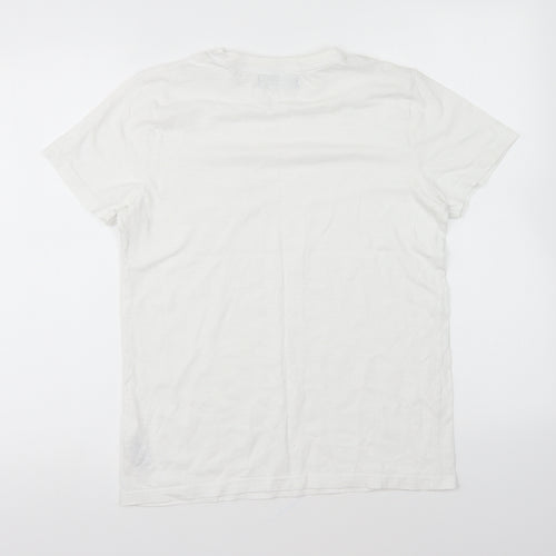 Marks and Spencer Boys White Cotton Basic T-Shirt Size 12-13 Years Round Neck Pullover
