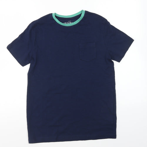 Marks and Spencer Boys Blue Cotton Basic T-Shirt Size 13-14 Years Round Neck Pullover