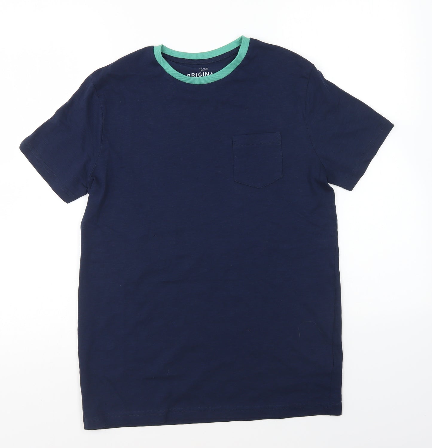 Marks and Spencer Boys Blue Cotton Basic T-Shirt Size 13-14 Years Round Neck Pullover