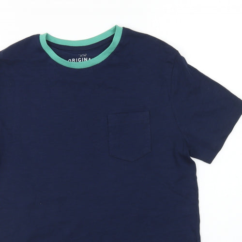Marks and Spencer Boys Blue Cotton Basic T-Shirt Size 13-14 Years Round Neck Pullover