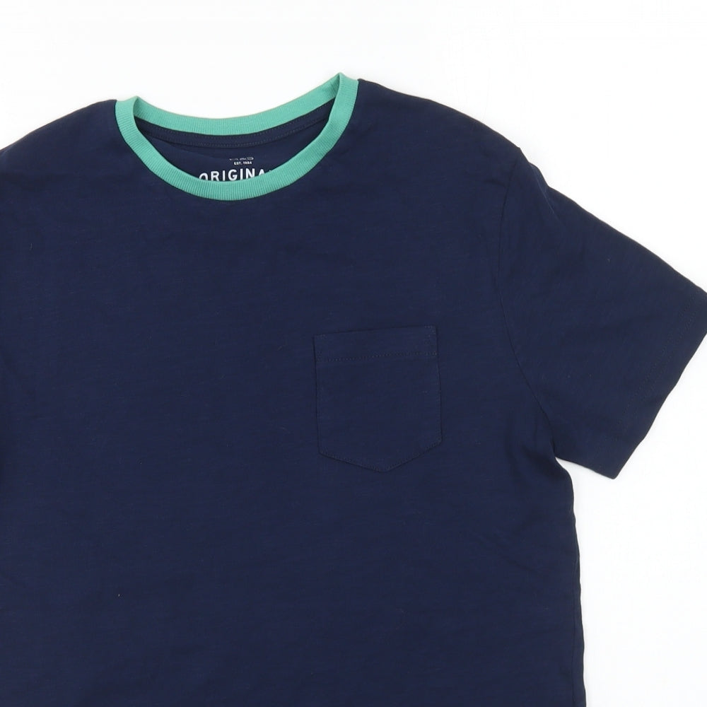 Marks and Spencer Boys Blue Cotton Basic T-Shirt Size 13-14 Years Round Neck Pullover
