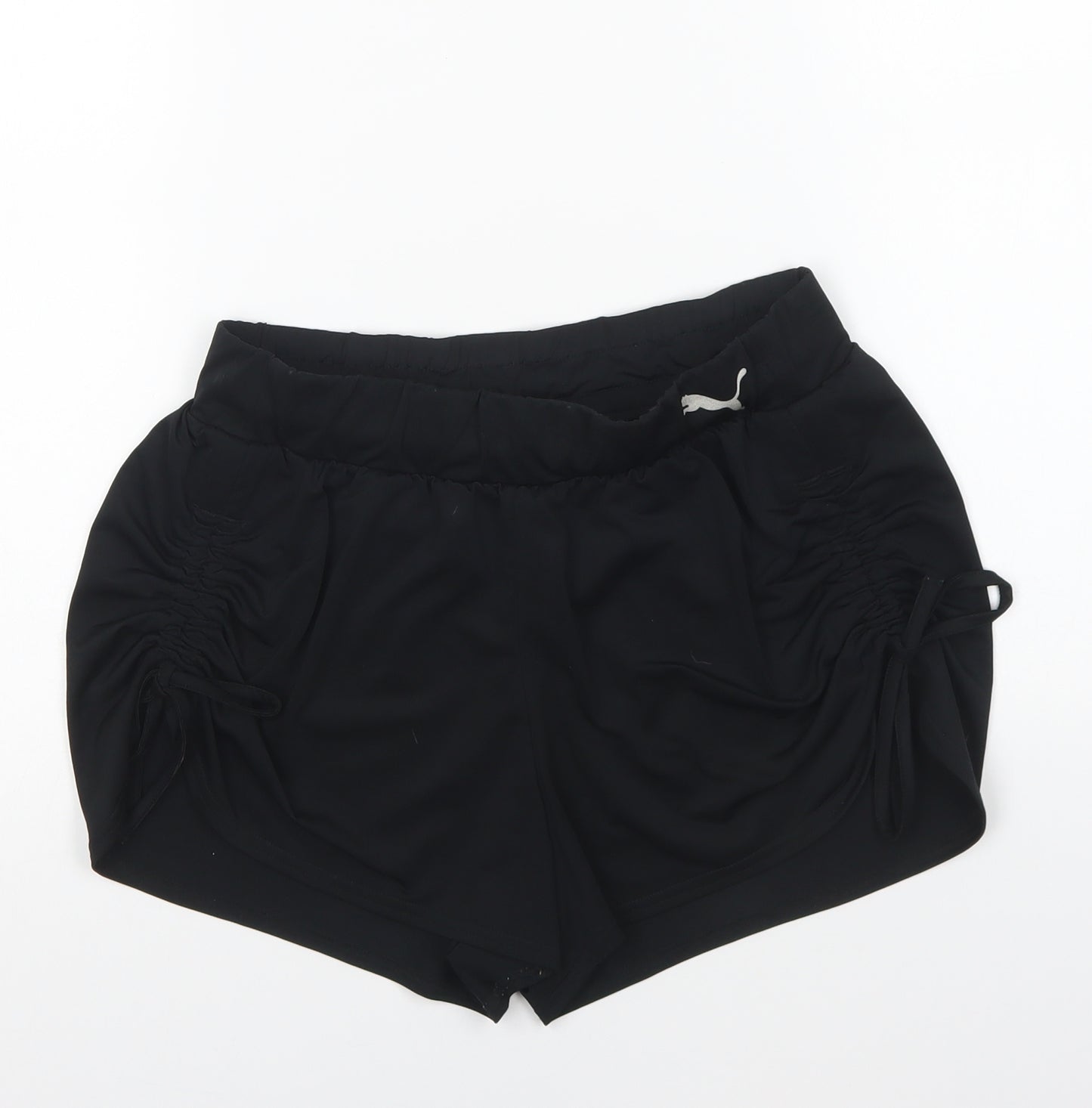 PUMA Womens Black Polyester Sweat Shorts Size 8 L5 in Regular Drawstring