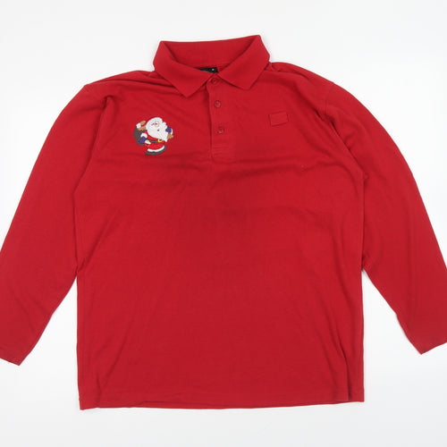 Dimensions Mens Red Polyester Polo Size M Collared Button - Christmas Santa
