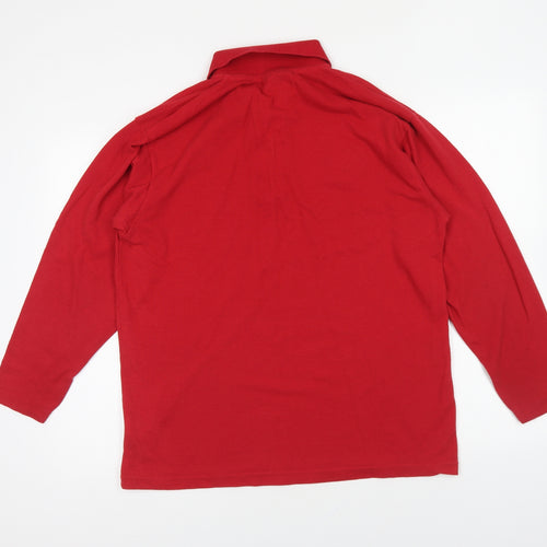 Dimensions Mens Red Polyester Polo Size M Collared Button - Christmas Santa