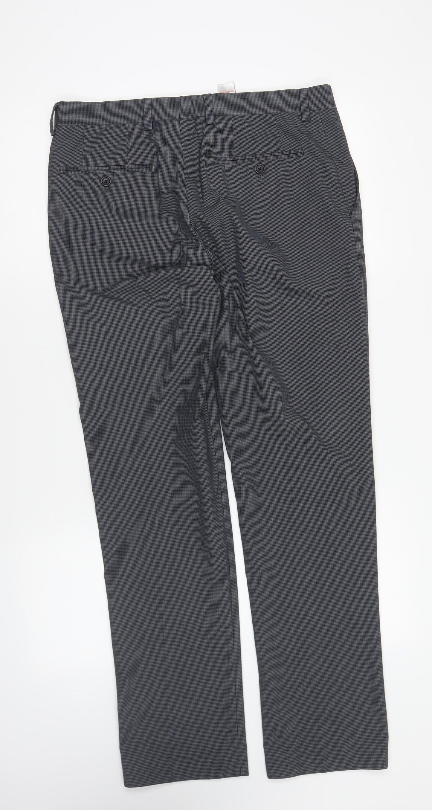NEXT Womens Grey Check Polyester Trousers Size 32 in L31 in Regular Button