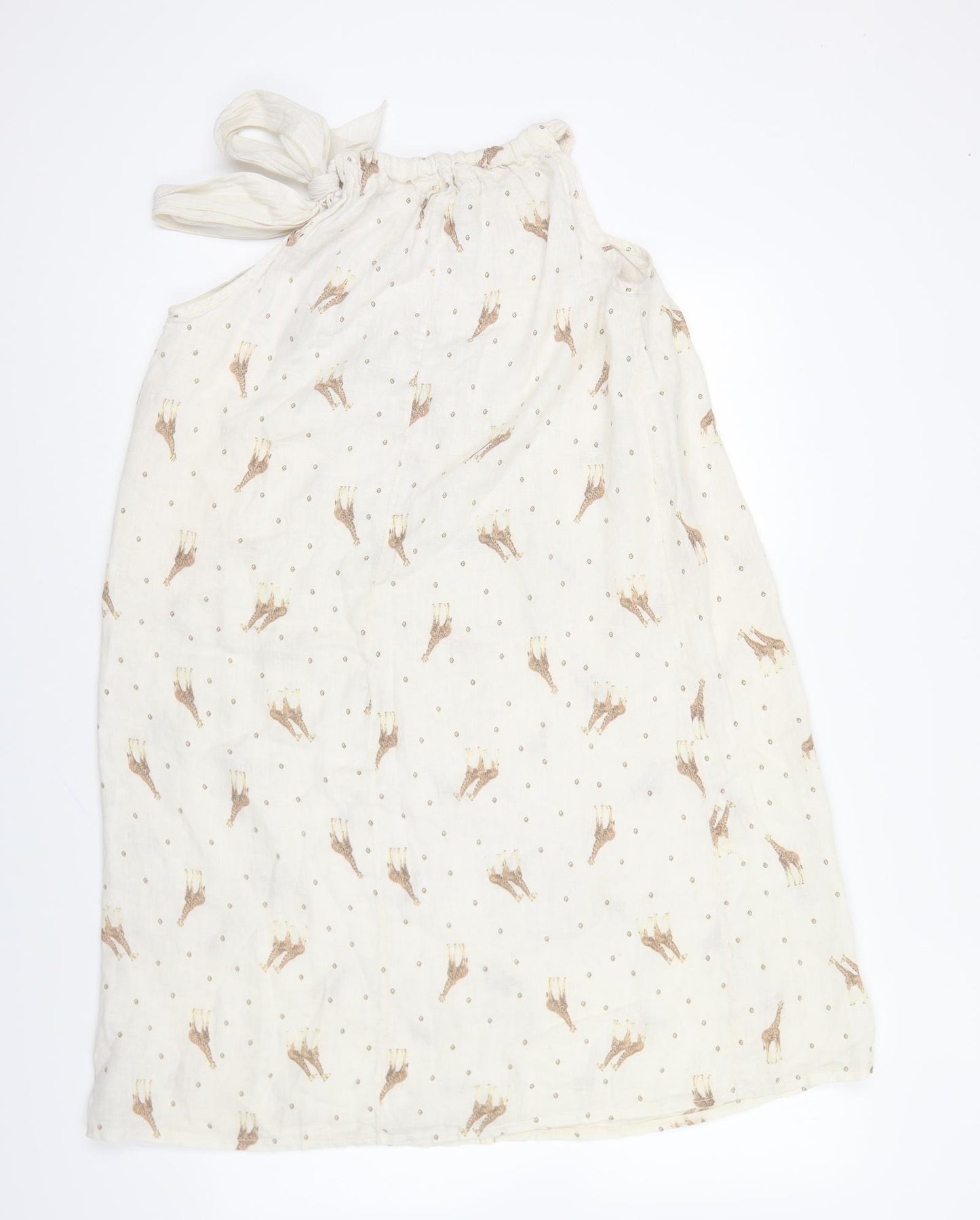 Bellambia Womens Beige Geometric Linen Shift Size M Round Neck Pullover - Giraffe