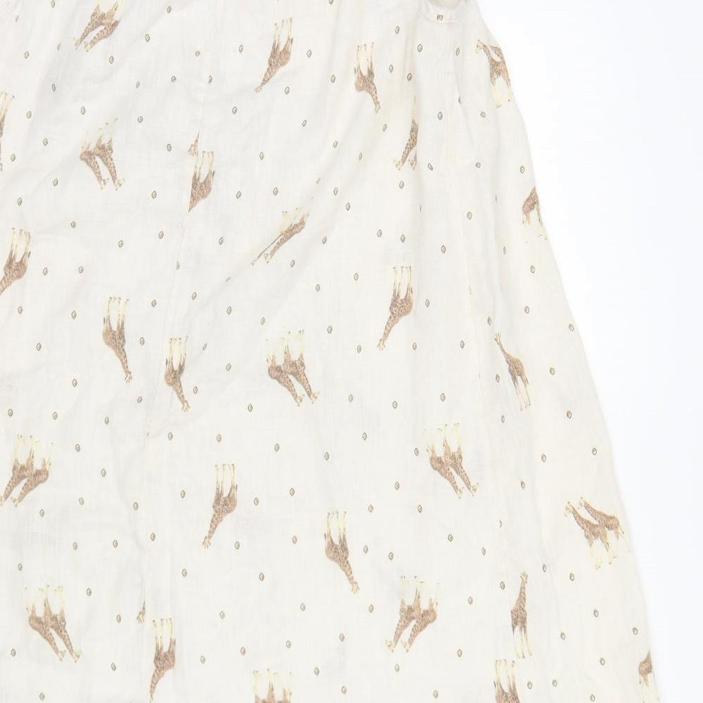 Bellambia Womens Beige Geometric Linen Shift Size M Round Neck Pullover - Giraffe