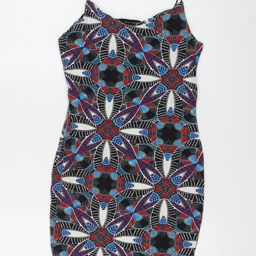 New Look Womens Multicoloured Geometric Cotton Tank Dress Size 10 V-Neck Pullover