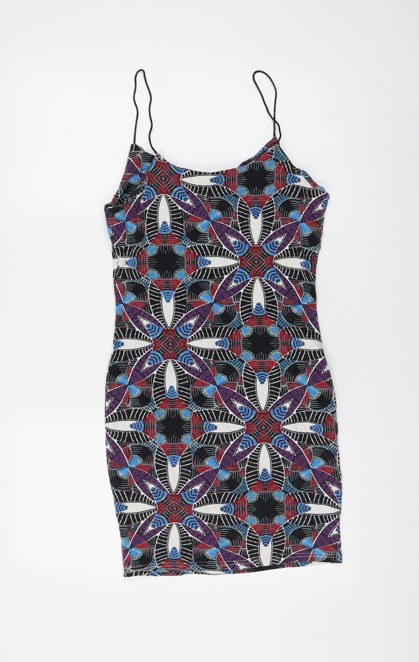New Look Womens Multicoloured Geometric Cotton Tank Dress Size 10 V-Neck Pullover