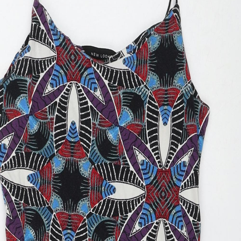 New Look Womens Multicoloured Geometric Cotton Tank Dress Size 10 V-Neck Pullover