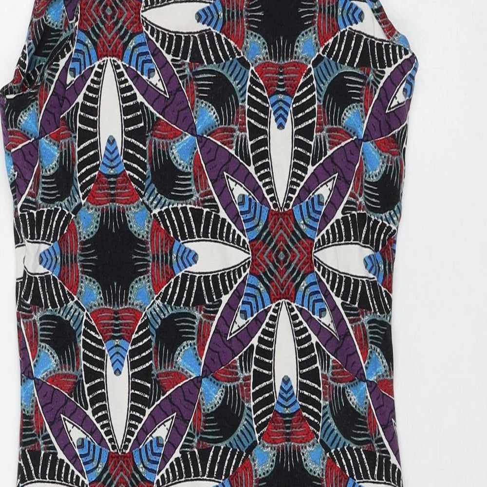 New Look Womens Multicoloured Geometric Cotton Tank Dress Size 10 V-Neck Pullover