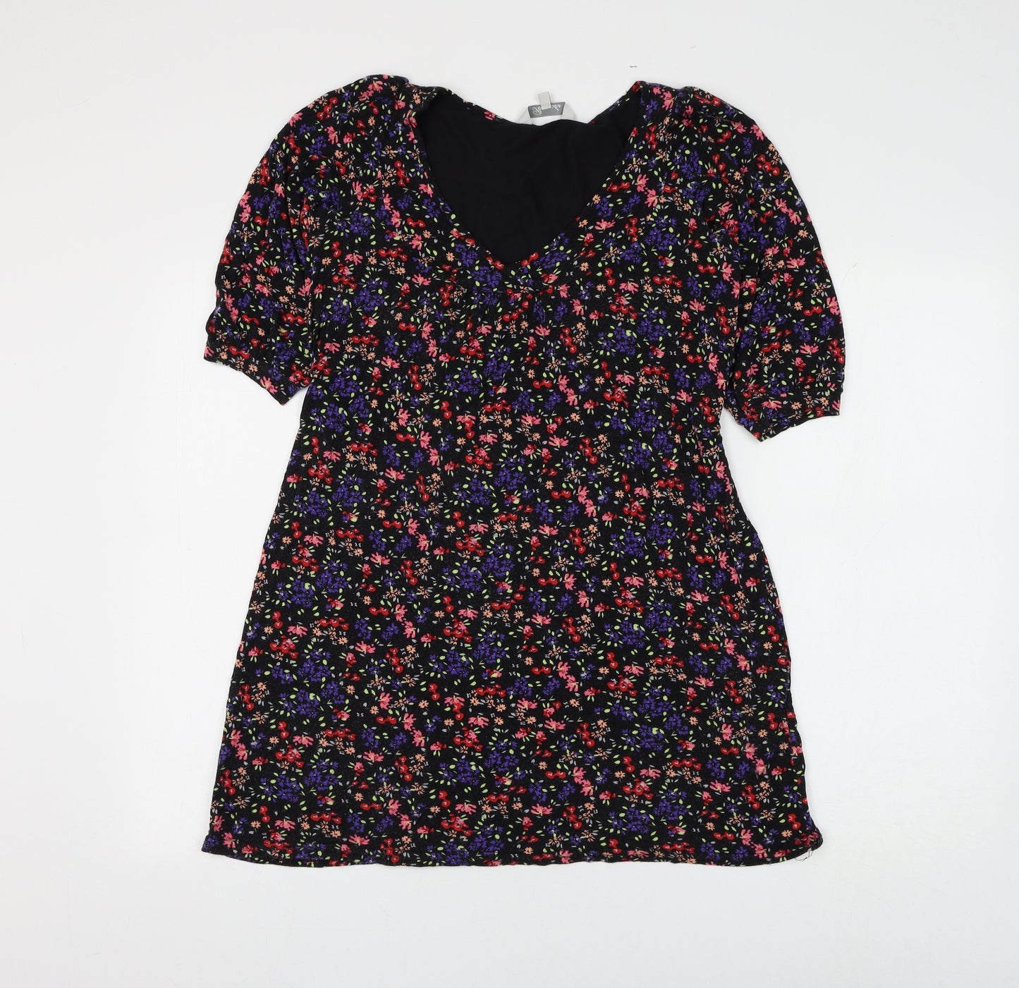 Peacocks Womens Black Floral Viscose Basic Blouse Size 10 V-Neck